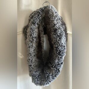 Black Rivet Faux Fur Infinity Scarf in Gray